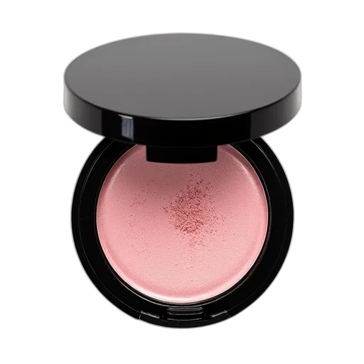 compact, powder, black, lid, pink, base, displayed, against transparent PNG cut-out
