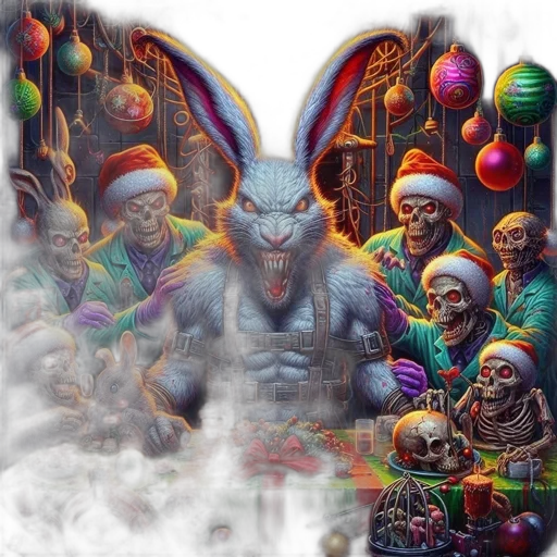 concept art, fantasy art, unusual, festive, scene, features, threatening, rabbit transparent PNG cut-out