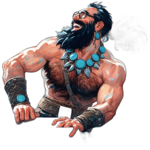 fantasy art, concept art, comic book art, pixel art, muscular, man, turquoise-adorned, leather transparent PNG cut-out
