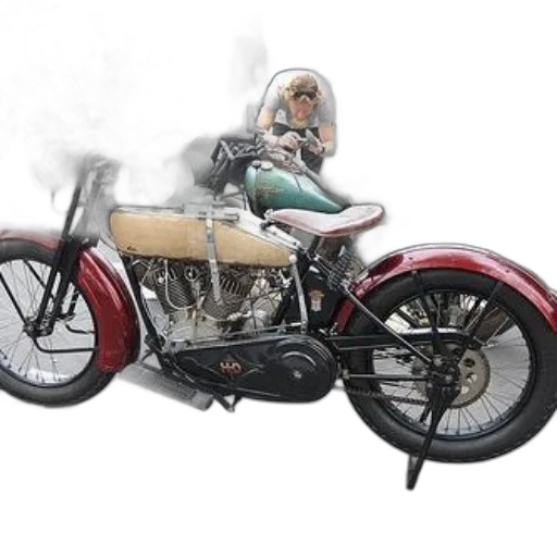 3d render, photorealistic, concept art, vintage, motorcycle, red, fenders, wooden transparent PNG cut-out