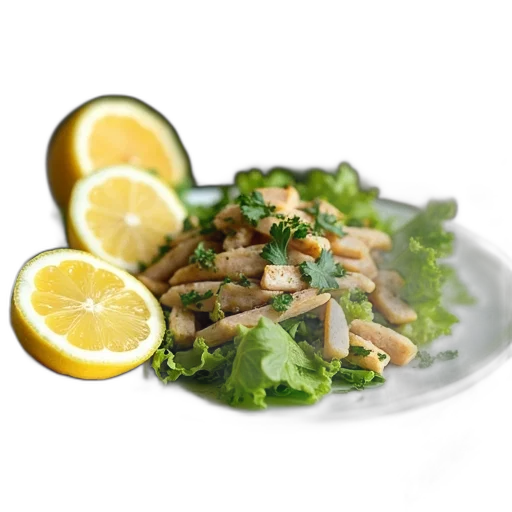 food, 3d render, photorealistic, plate, salad, consisting, lettuce, chicken transparent PNG cut-out