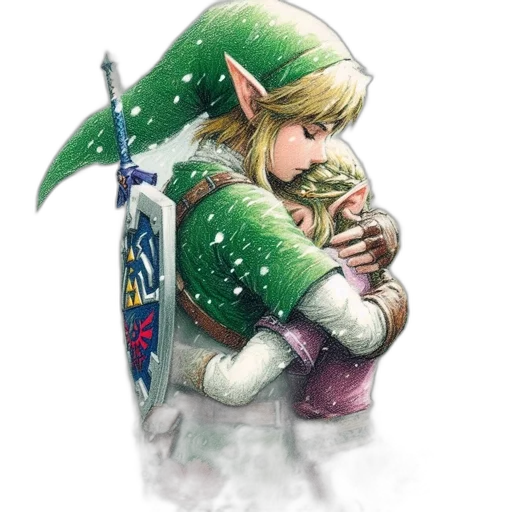 fantasy art, concept art, watercolor, pixel art, snow, green, two, characters transparent PNG cut-out