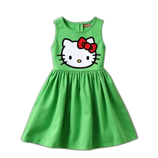 dress, 3d render, green, kids, hello, kitty, print transparent PNG cut-out