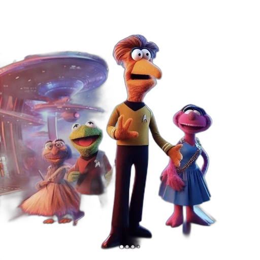 concept art, 3d render, outer space, city street, night, muppets, characters, dress transparent PNG cut-out