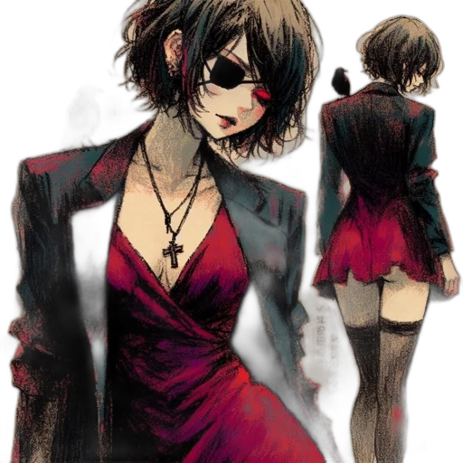 dress, jacket, mask, concept art, comic book art, watercolor, anime, red transparent PNG cut-out