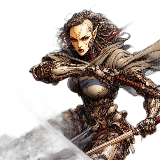 sword, fantasy art, concept art, comic book art, photorealistic, earth tones, fearless, female transparent PNG cut-out