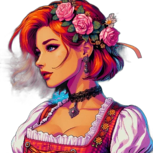 dress, face, crown, jewelry, fantasy art, pixel art, concept art, watercolor transparent PNG cut-out