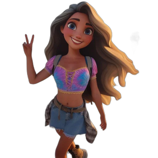 dress, cartoon, concept art, 3d render, fantasy art, neon, female, character transparent PNG cut-out