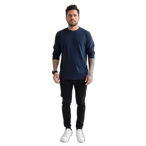 jacket, monochrome, blue, dark, man, standing, white, studio transparent PNG cut-out