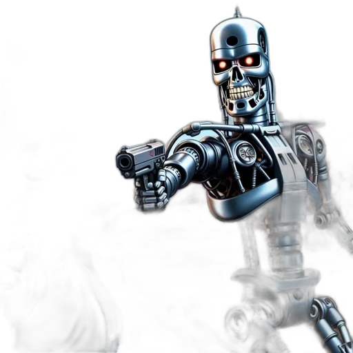 robot, 3d render, concept art, comic book art, bart, simpson, confronts, reminiscent transparent PNG cut-out