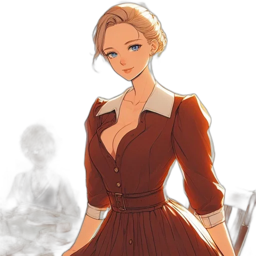 dress, staff, concept art, cartoon, fantasy art, pixel art, earth tones, red transparent PNG cut-out