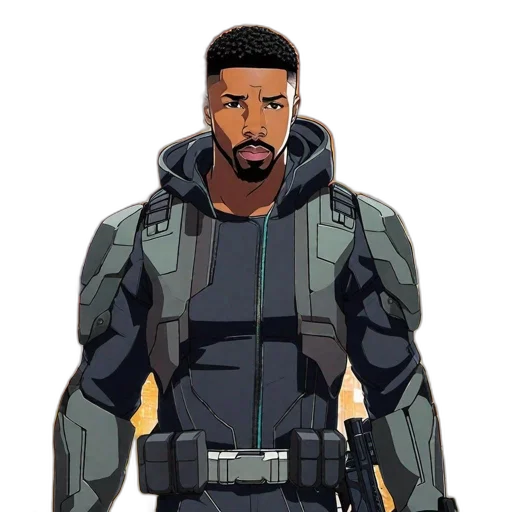 jacket, concept art, cartoon, comic book art, pixel art, male, character, armored transparent PNG cut-out