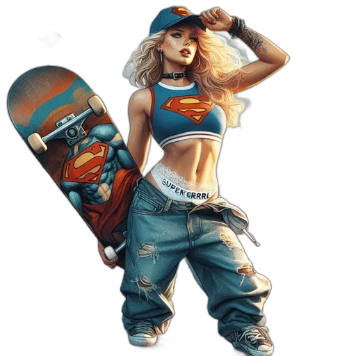 comic book art, concept art, fantasy art, photorealistic, woman, blonde, hair, superman-themed transparent PNG cut-out
