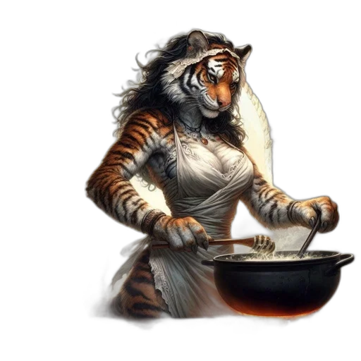 food, animal, staff, fantasy art, concept art, photorealistic, oil painting, monochrome transparent PNG cut-out