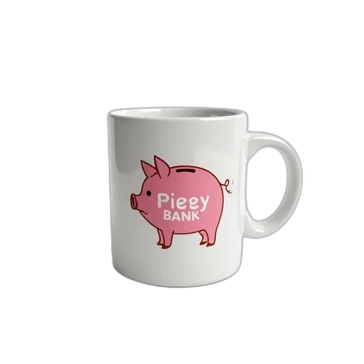 white, ceramic, mug, pink, pig, design, text, piggy transparent PNG cut-out