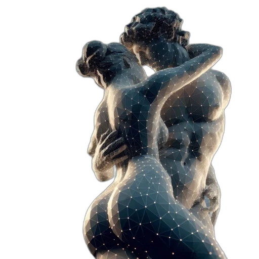 3d render, photorealistic, concept art, outer space, fire, two, digitalized, figures transparent PNG cut-out