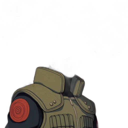 weapon, mask, robot, jacket, concept art, 3d render, anime, watercolor transparent PNG cut-out