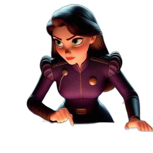 jacket, staff, comic book art, concept art, 3d render, cartoon, animated, female transparent PNG cut-out