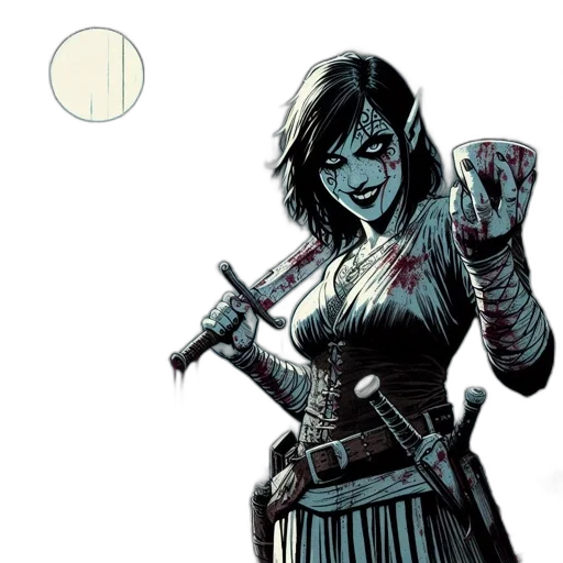 comic book art, concept art, fantasy art, gloomy, dungeon, armed, woman, elfin transparent PNG cut-out