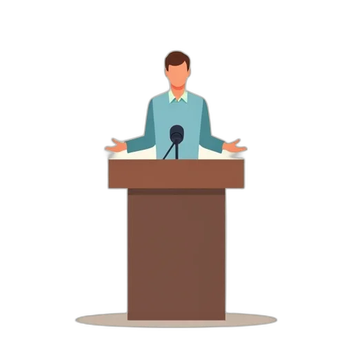 staff, stylized, illustration, man, standing, front, podium, wearing transparent PNG cut-out