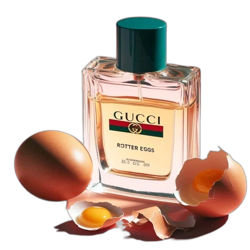 bottle, gucci, perfume, quirky, label, rotten, eggs, set transparent PNG cut-out