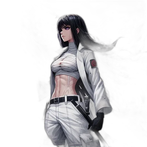 jacket, robot, sword, concept art, comic book art, cyberpunk, fantasy art, monochrome transparent PNG cut-out