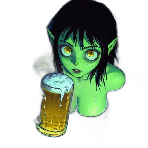 creature, fantasy art, concept art, pixel art, comic book art, neon lights, green, woman transparent PNG cut-out