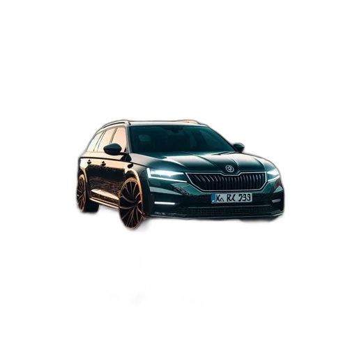 car, photorealistic, 3d render, prominent, logo, parked, serene, body transparent PNG cut-out