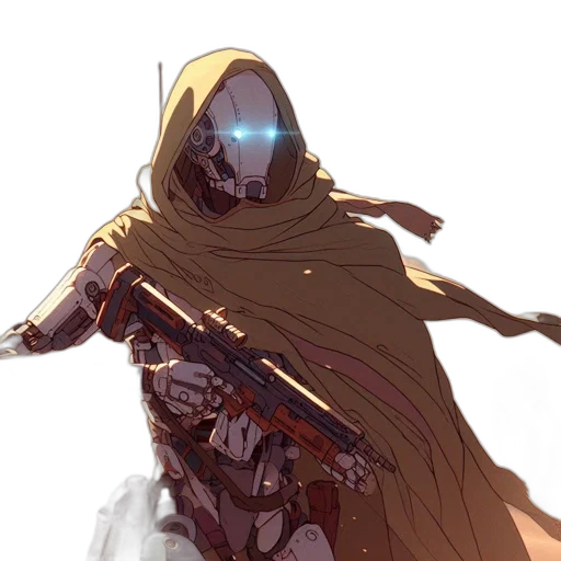 sword, weapon, robot, mask, concept art, fantasy art, cyberpunk, comic book art transparent PNG cut-out