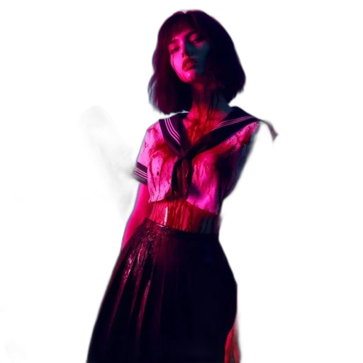 dress, staff, concept art, photorealistic, 3d render, pixel art, neon lights, dark transparent PNG cut-out