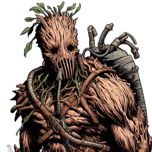 creature, comic book art, concept art, fantasy art, anthropomorphic, figure, features, tree-like transparent PNG cut-out