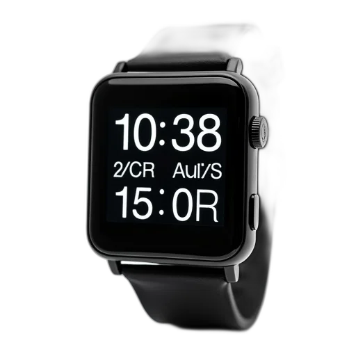 black, wristwatch, square, face, featuring, digital, display, showing transparent PNG cut-out