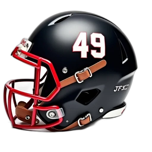 black, football, helmet, red, shield, featuring, number, white transparent PNG cut-out