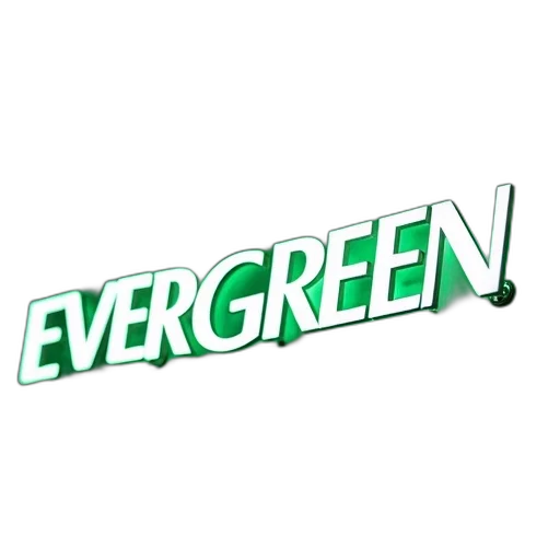 3d render, green, close-up, white, sign, word, evergreen, letters transparent PNG cut-out