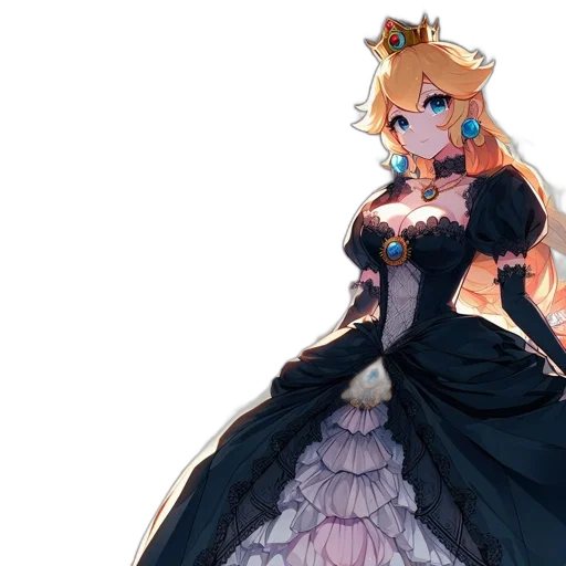 dress, crown, anime, pixel art, concept art, fantasy art, dark, monochrome transparent PNG cut-out
