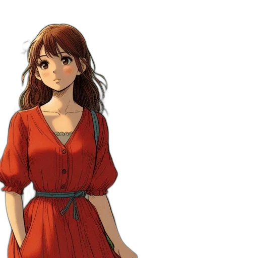 dress, anime, concept art, fantasy art, watercolor, red, colorful, earth tones transparent PNG cut-out