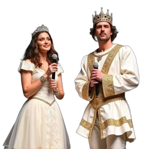 crown, dress, concept art, man, woman, standing, stage, both transparent PNG cut-out