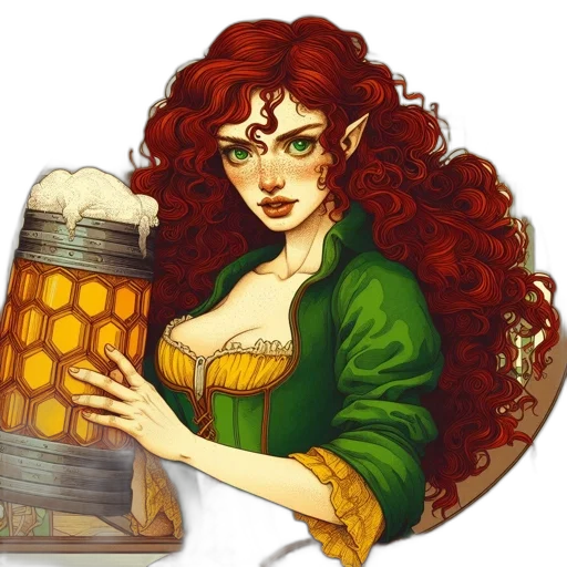 fantasy art, pixel art, concept art, comic book art, green, earth tones, elfish, woman transparent PNG cut-out