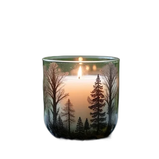 photorealistic, fire, forest, glass, candle, holder, textured, surface transparent PNG cut-out