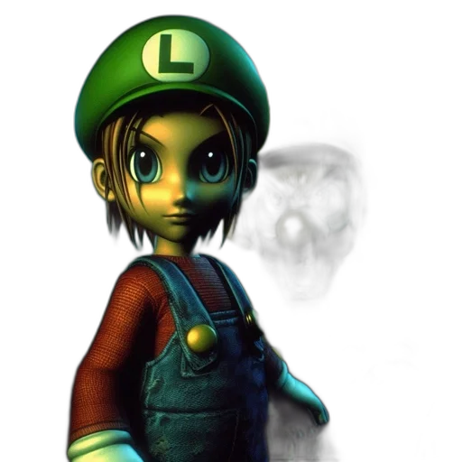 mask, face, concept art, 3d render, photorealistic, fantasy art, green, luigi transparent PNG cut-out