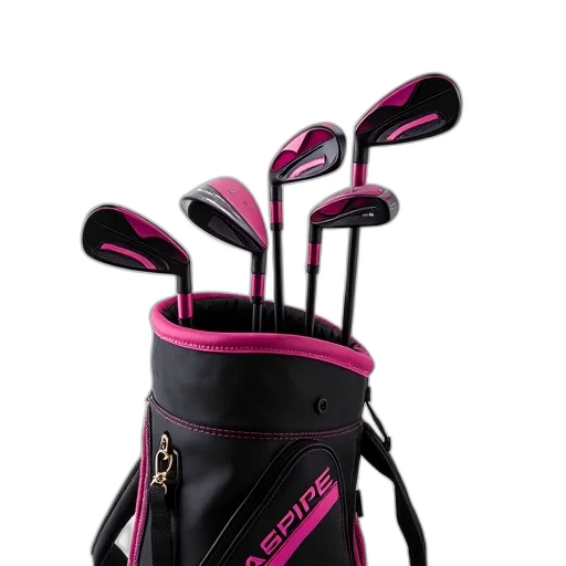 set, golf, clubs, pink, black, accents, displayed, bag transparent PNG cut-out