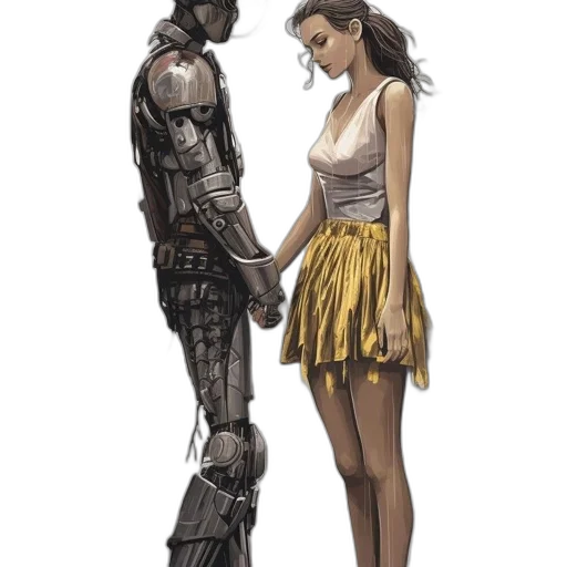 robot, dress, weapon, concept art, comic book art, cyberpunk, fantasy art, outer space transparent PNG cut-out