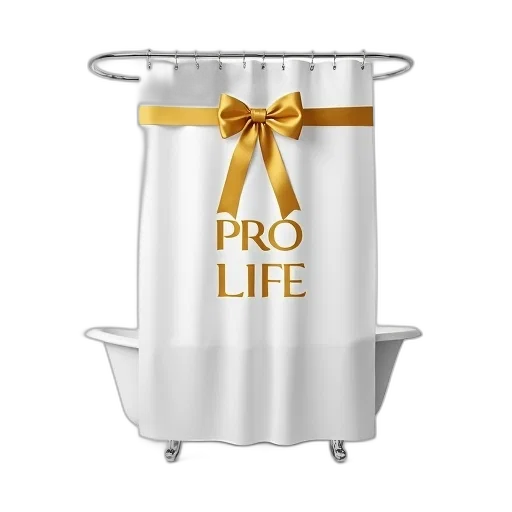 photorealistic, 3d render, white, shower, curtain, golden, ribbon, words transparent PNG cut-out