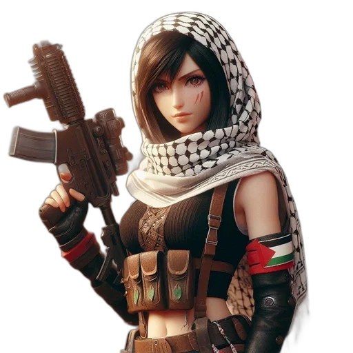 weapon, jacket, face, concept art, fantasy art, cyberpunk, pixel art, animated transparent PNG cut-out