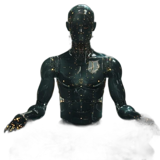robot, 3d render, concept art, cyberpunk, outer space, shiny, humanoid, figure transparent PNG cut-out