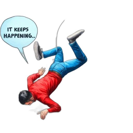 3d render, concept art, comic book art, pixel art, man, red, shirt, falls transparent PNG cut-out