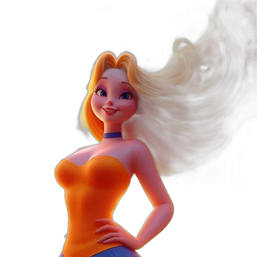 dress, hair, staff, 3d render, concept art, fantasy art, cartoon, fire transparent PNG cut-out