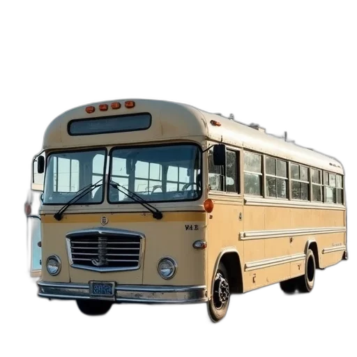 car, 3d render, photorealistic, beige, brown, bus, parked, paved transparent PNG cut-out