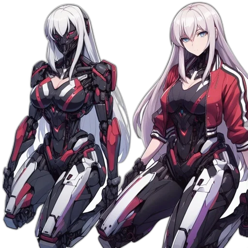 robot, weapon, jacket, concept art, cyberpunk, anime, pixel art, red transparent PNG cut-out