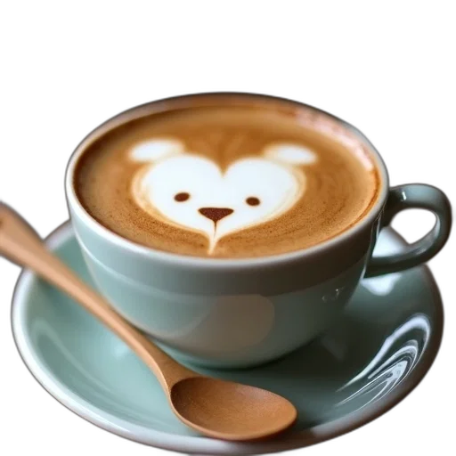food, photorealistic, 3d render, close-up, cup, coffee, heart-shaped, design transparent PNG cut-out